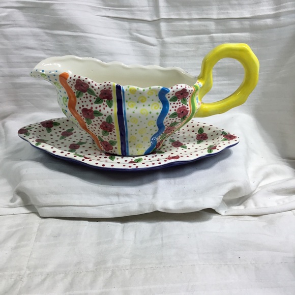 Jean McDermott 1997 gravy boat and tray, great decor item, hand painted - Picture 1 of 4